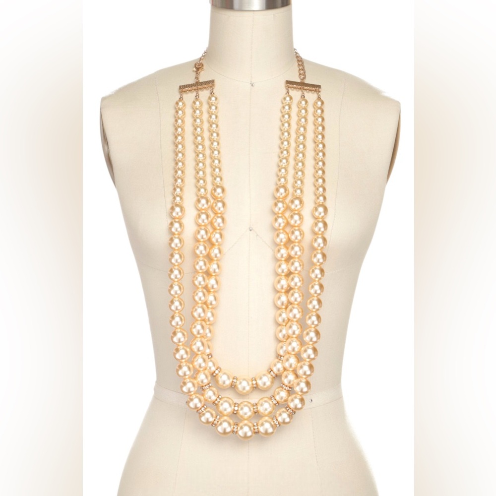 Elegant Gold-Tone Layered Pearl Necklace - Women Jewelry